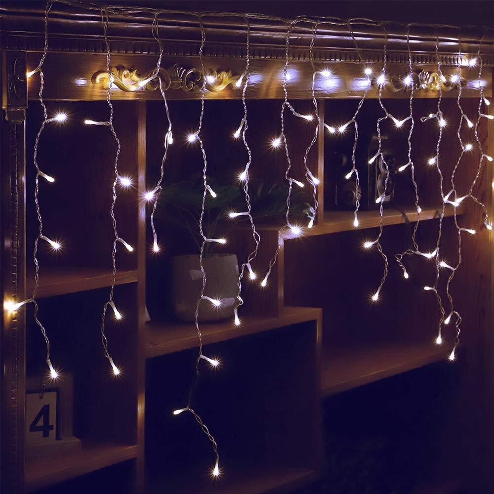 8 Modes Orangie 9.8ft 96 LED Icicle Fairy String Lights for Outdoor Plug In