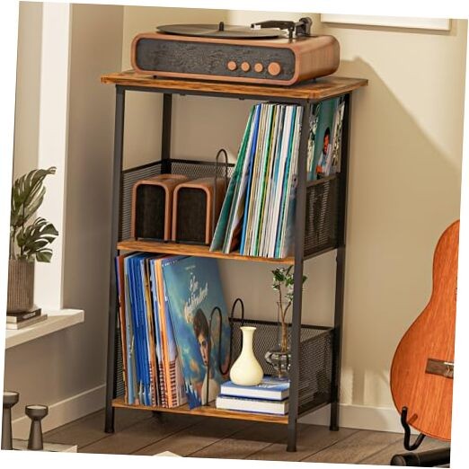 Record Player Stand Up to 200 Albums, Vinyl Storage Table with Extended Wooden