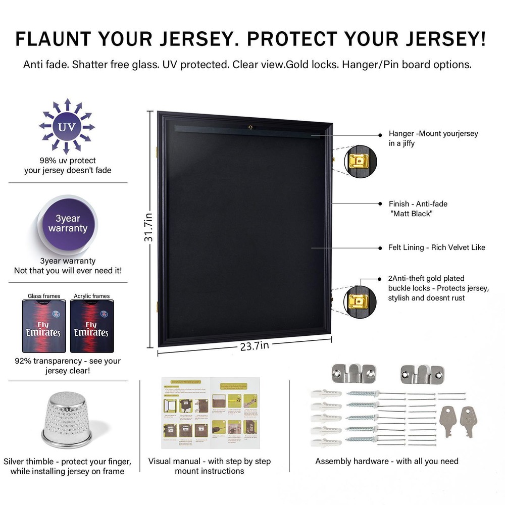 Jersey Display Frame Case Football Box Lockable Pro UV  Wall Mount Sport Shirt