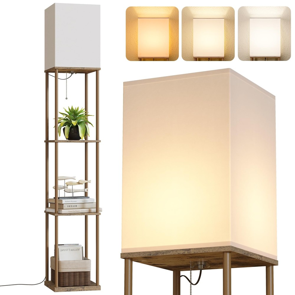 Modern Square Floor Lamp with Shelves - 3 Color Temperatures