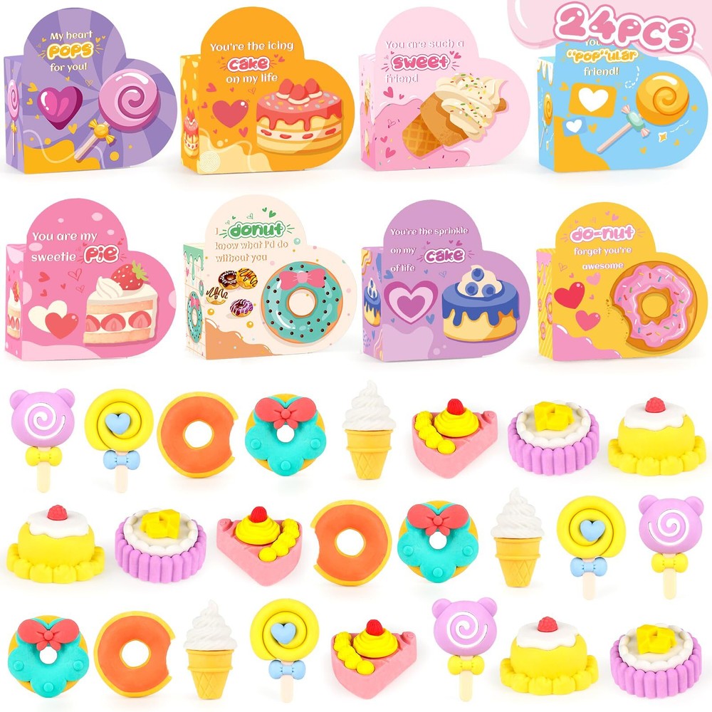 Valentines Day Gift for Kids 24 Pack Heart-Shape Boxes with 3D Take Apart Cak...-image