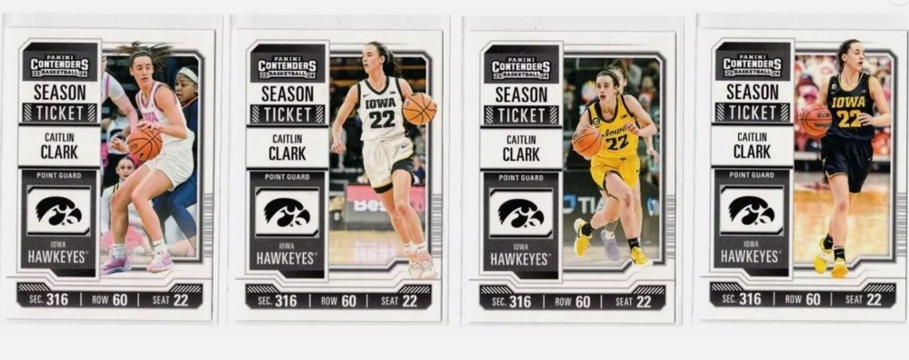 2023-2024 Panini Caitlin Clark Contenders Season Ticket 4-Card Basketball Set Collectible