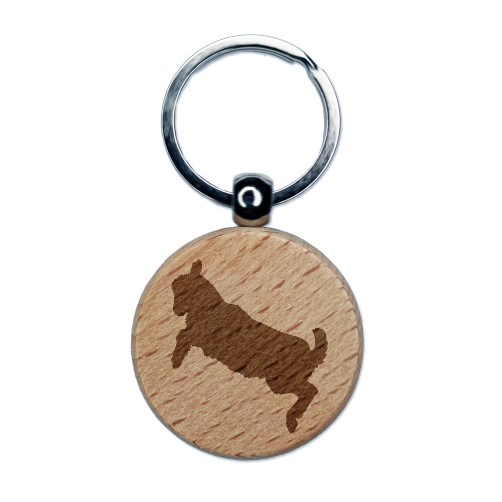 Baby Goat Jumping Playing Engraved Wood Round Keychain Tag Charm