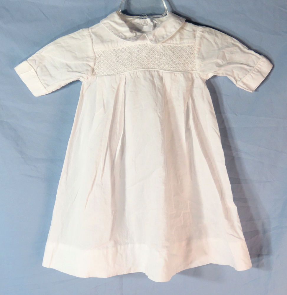 STRASBURG Heirloom Collection WHITE BABY GOWN DRESS Smocked Cotton NB 0-3M