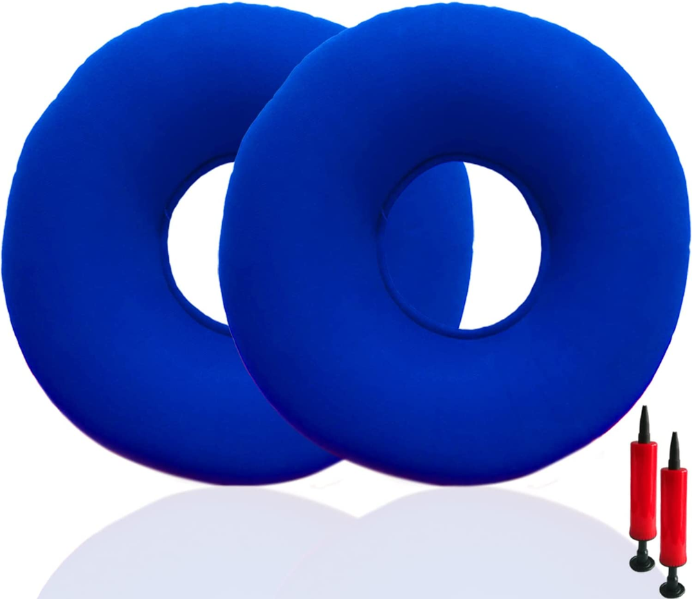 Inflatable Donut Pillow 2 Pack for Tailbone Pain Relief 15 Inch Blue Cushion