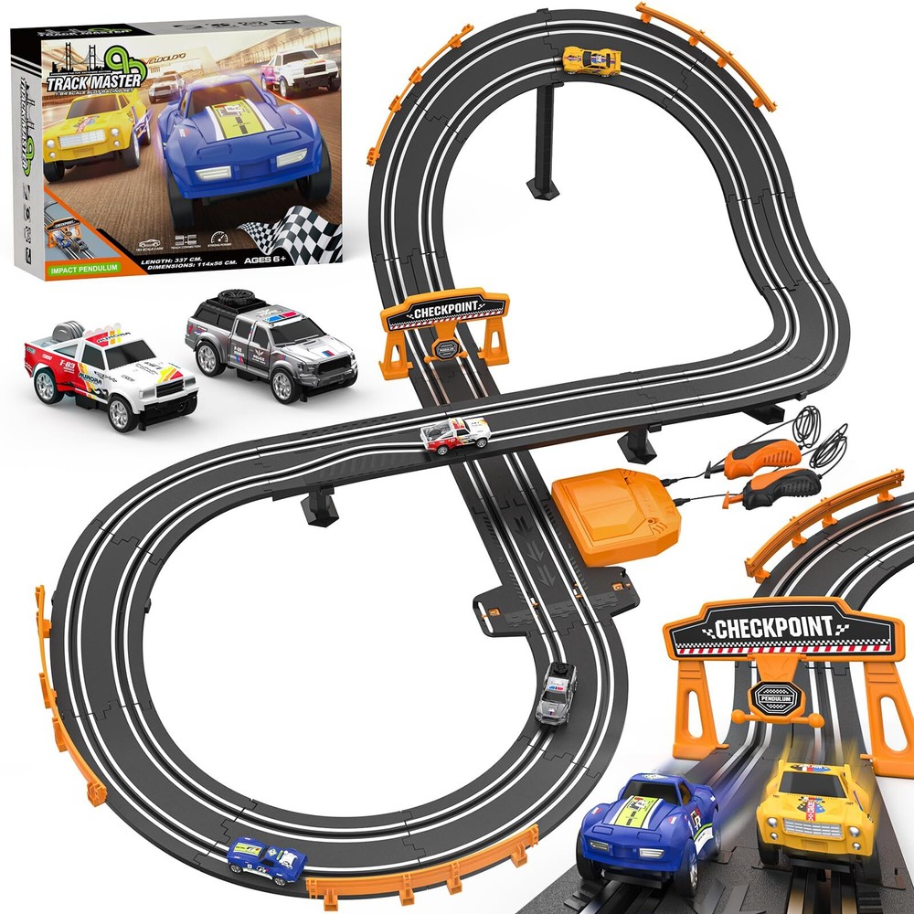 Slot Car Race Track Sets with 1:64 High-Speed Slot Cars, Battery or Car Track...