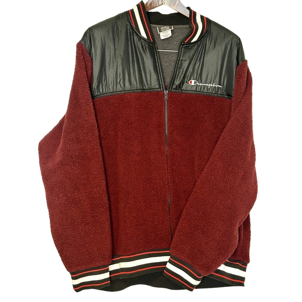 Champion Men's Baseball Sherpa Black/Berry Zip up XXL