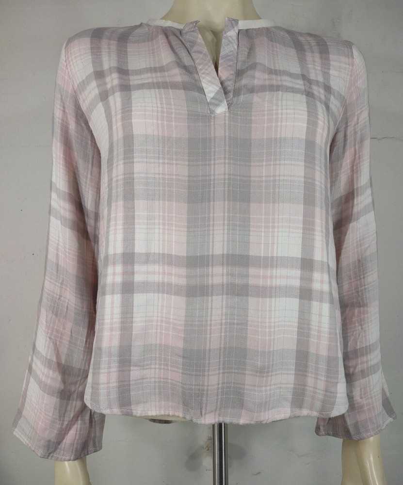 Pink Gray White Rayon Blend Long Sleeve Blouse for Women Size Small