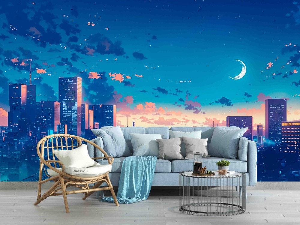 3D Sky City Night Scene Illustration Wall Murals Wallpaper Murals Wall Sticker 2