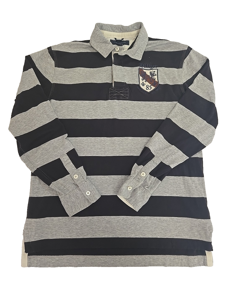 Vintage 90s Tommy Hilfiger Men's L Rugby Polo Long Sleeve Striped Preppy Shirt