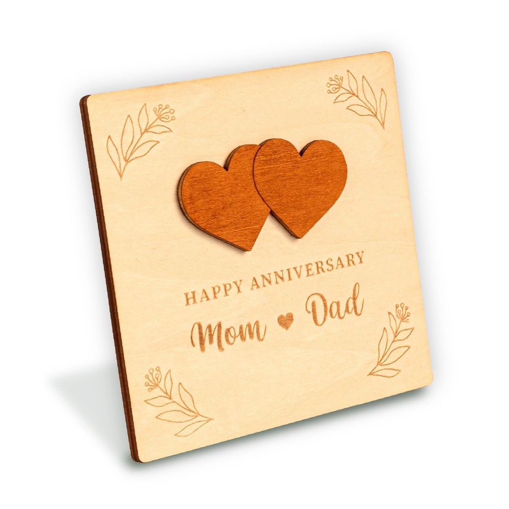 WOODAMORE Happy Anniversary Card for Parents - Wood Parents Anniversary Card ...