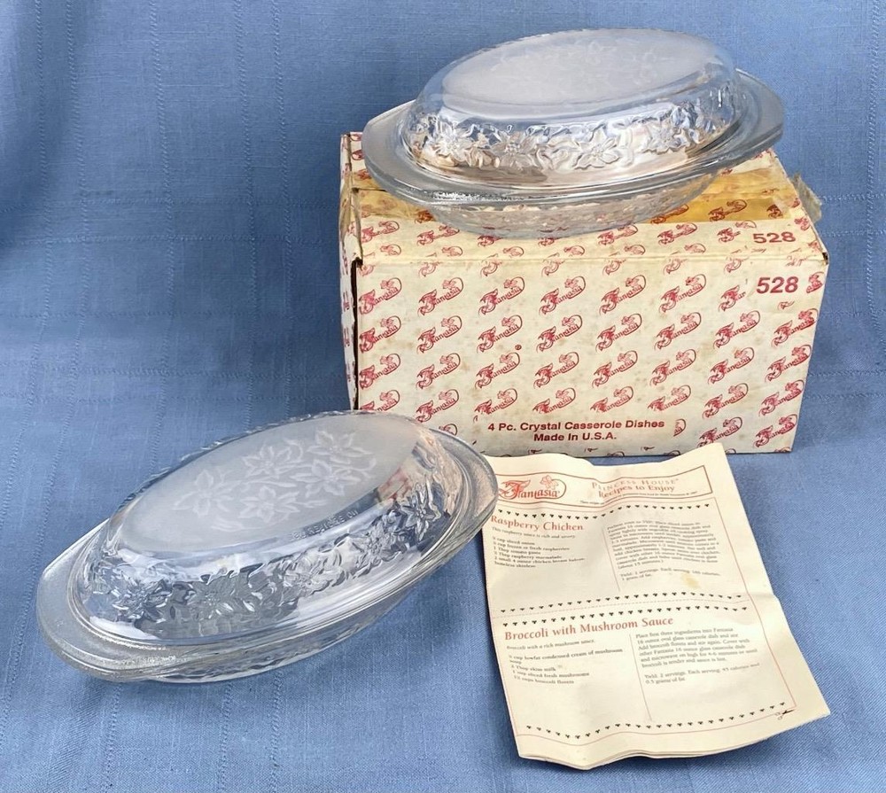 Princess House Fantasia 4 Piece Individual Casserole Dishes Crystal  #528 MIB