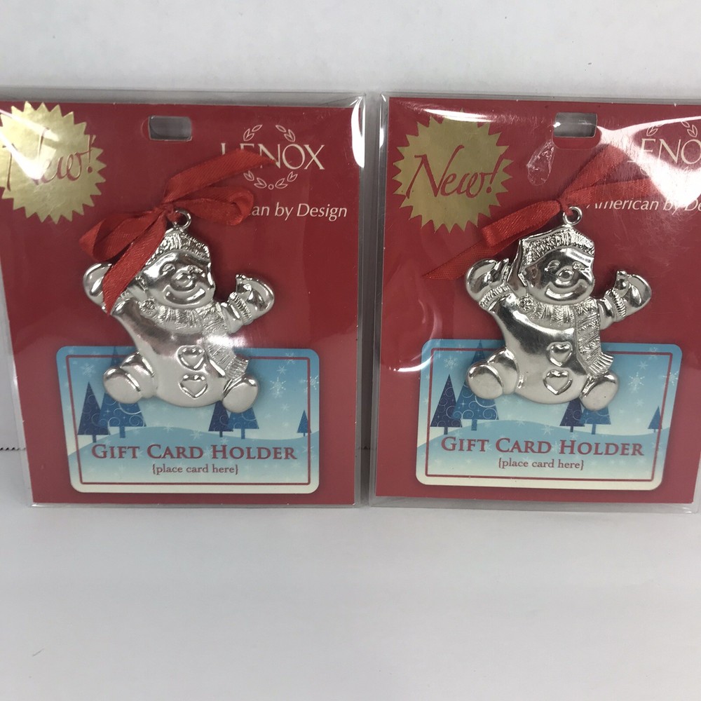 Lenox Gift Card Holders/Ornaments Snowman Metal Silver Tone  Lot Of 2 New-image