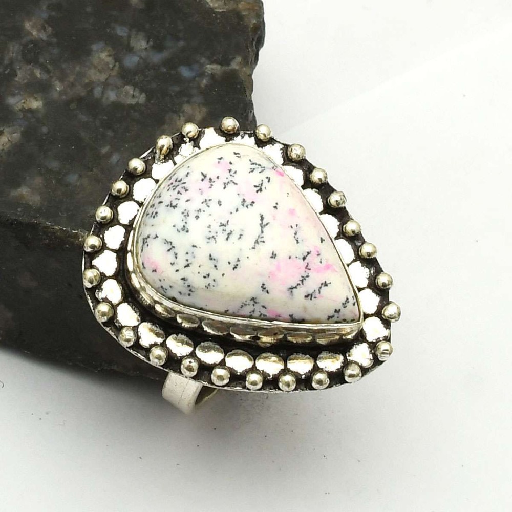 Dendrite Opal Gemstone Ethnic Handmade Ring Jewelry Gift US Size-7.75 AR 76371