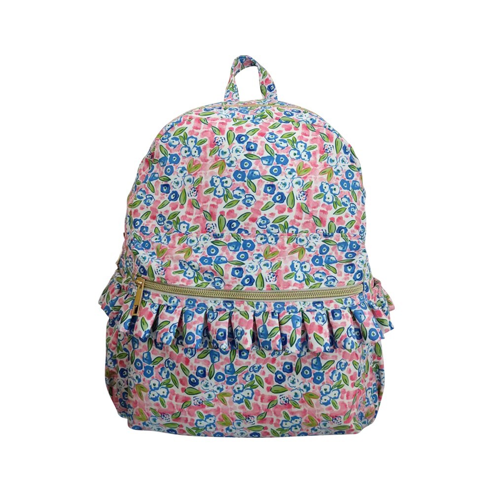 Back to School Blue Floral Backpack Bag With Ruffle-image