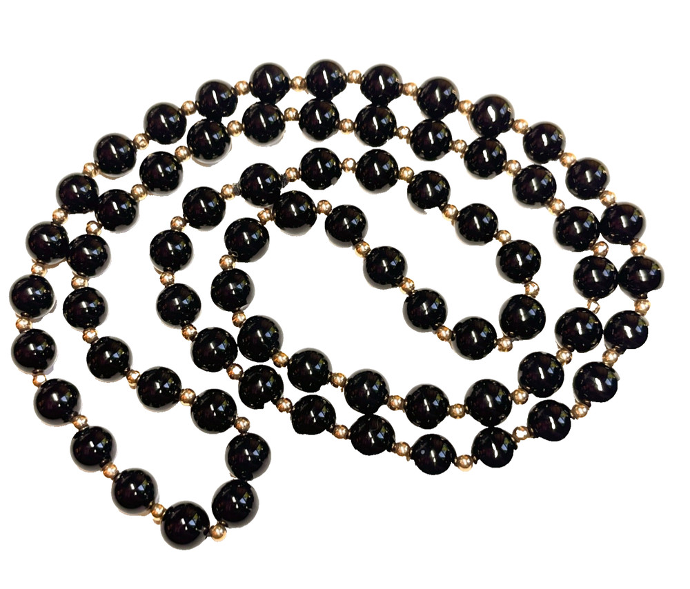 Vintage Onyx & 14K Yellow Gold Beaded Necklace 28