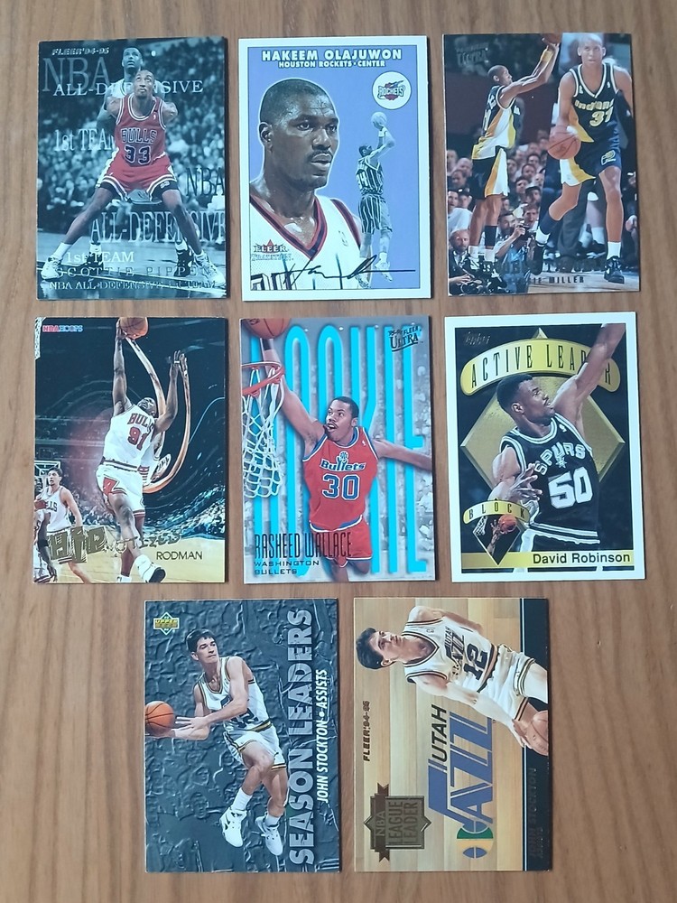Lot of 8 NBA Cards - HAKEEM STOCKTON PIPPEN RODMAN DAVID ROBINSON REGGIE MILLER