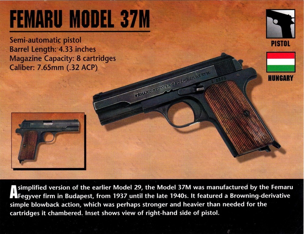 Femaru Model 37M Pistol Classic Firearms Photo Card u
