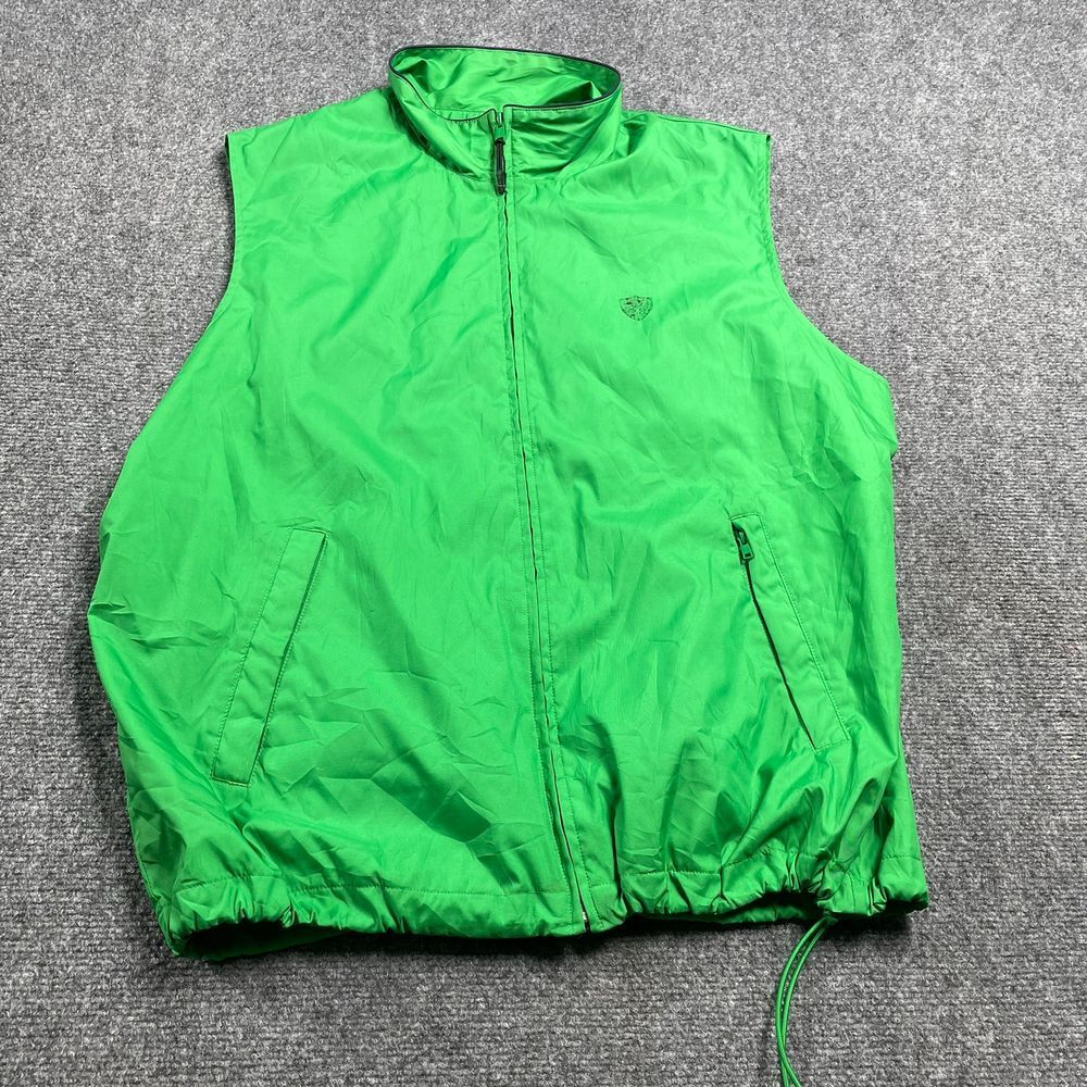 Men's Green Windbreaker Jacket Sleeveless Zip Closure Mock Neck Pockets Size L