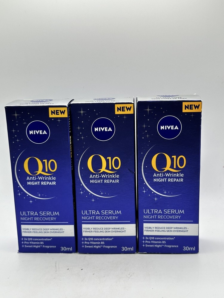 3X! NEW! Nivea Q10 Anti-wrinkle Night Repair Ultra Serum Night Recovery 30ml