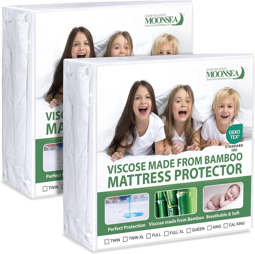 Full Size Waterproof Bamboo Cooling Mattress Protector 2 Pack White-image