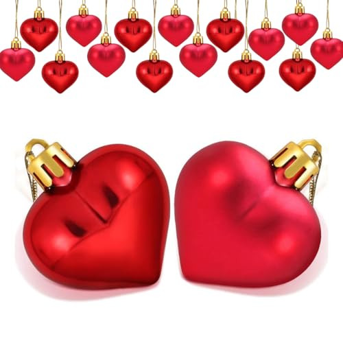 Valentines Day Heart Hanging Ornaments Decorations,36Pcs Red Glitter Heart