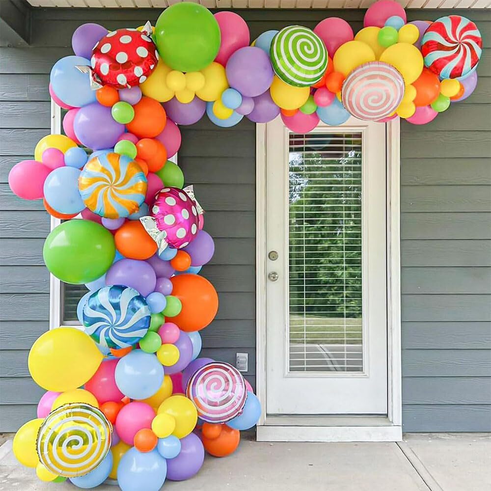 Candyland Party Decorations 148 Pcs Rainbow Candy Balloon Garland Arch Kit with Streamers
