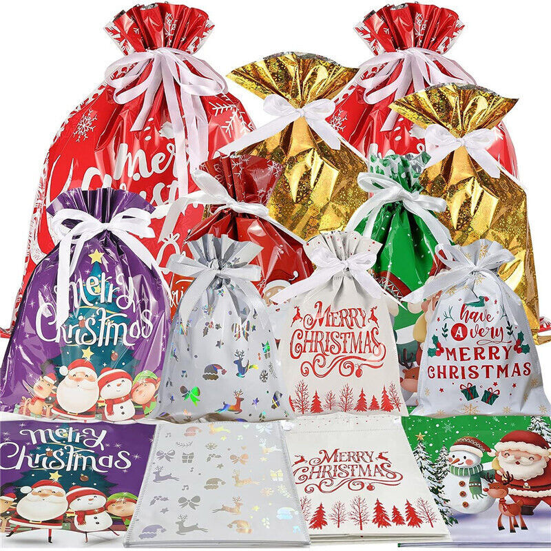Christmas Drawstrings Gift Bags 2024 Christmas Wrapping Bags Xmas Gift Treat Bag