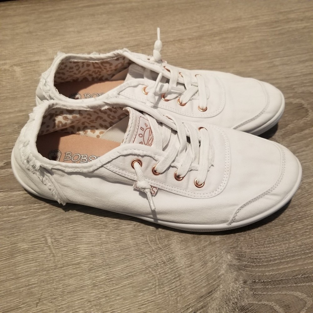 Womens Bobs By Skechers White Memory Foam Slip On Shoes Size 7.5
