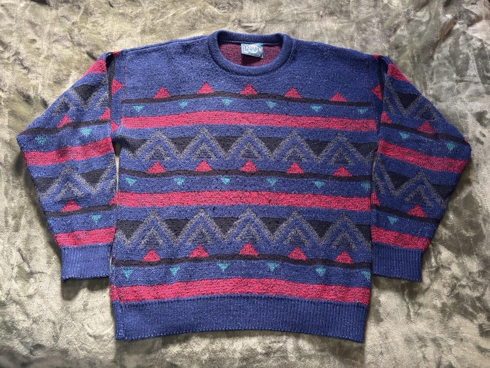 Vintage Jantzen Sweater Mens Large Geometric Aztec 80s USA Pullover Crewneck
