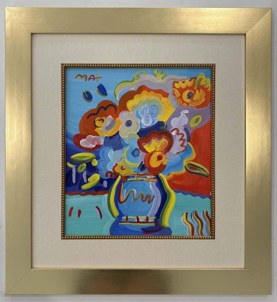 Peter Max Acrylic on Heavy paper signed style of Hand Painting Framed