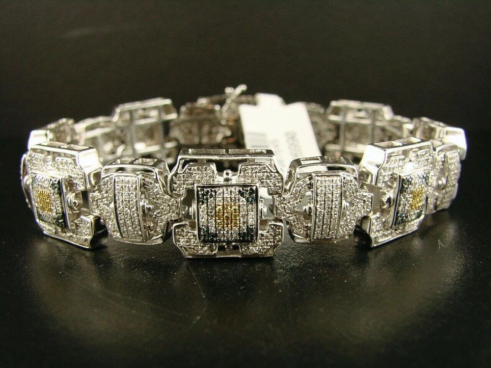 6 ct Round Cut Simulated Citrine Men's Tennis Bracelet 14k White Gold Plated