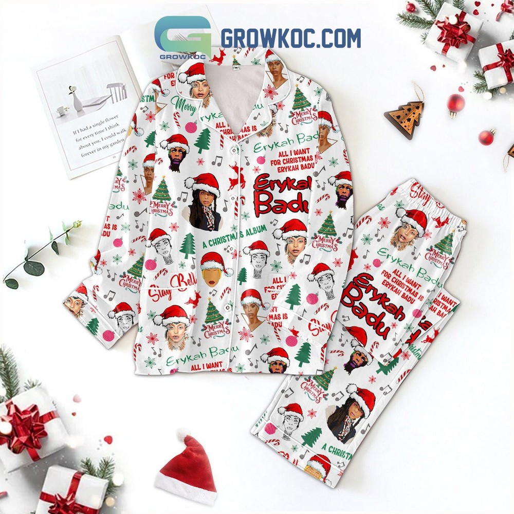 Erykah Badu Holiday Pajama Set Christmas Themed Polyester Sleepwear