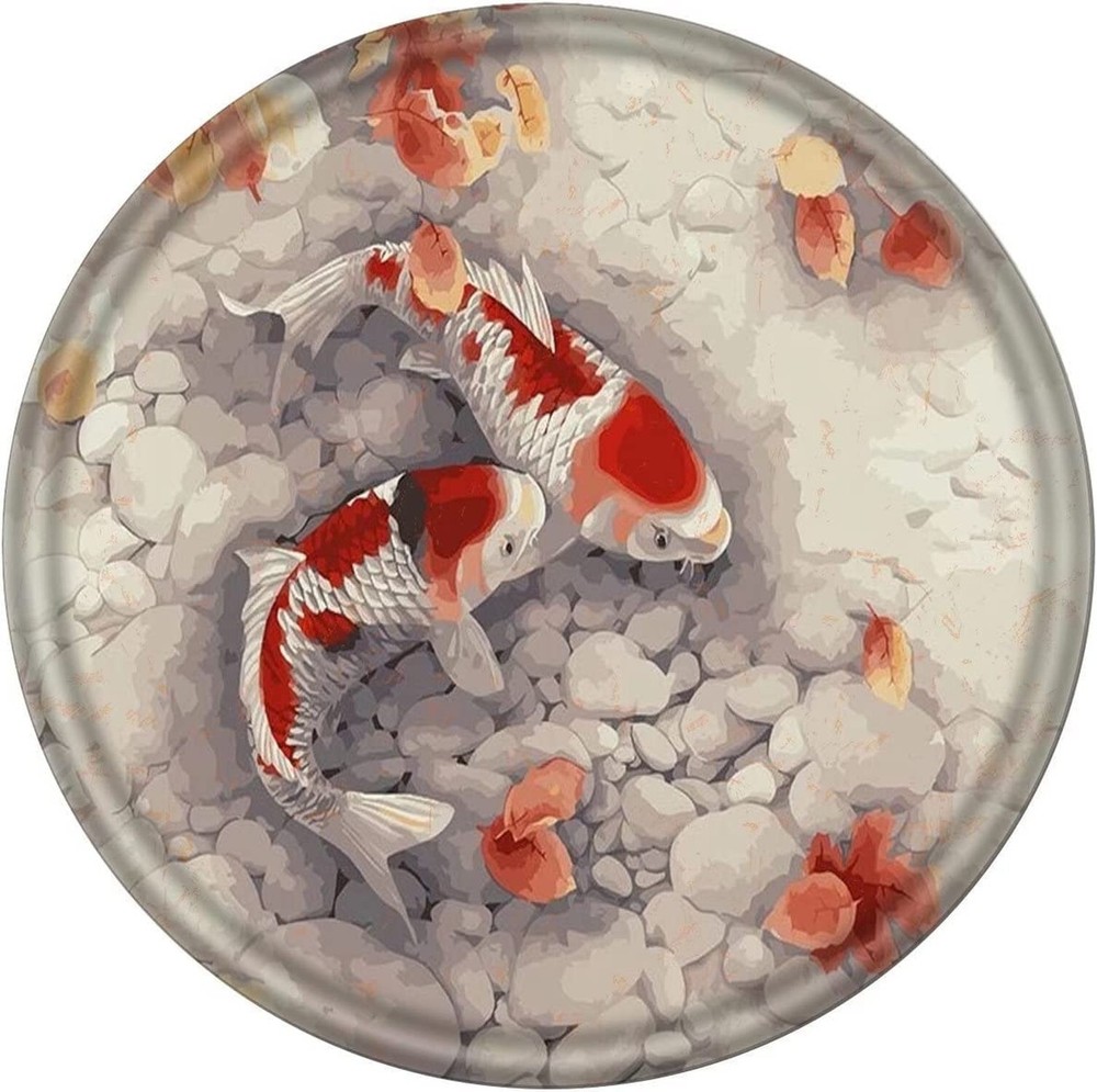 Round Metal Tin Sign Rustic Wall Decor Wall Plaque Koi Fish Wreath Sign,Suita...