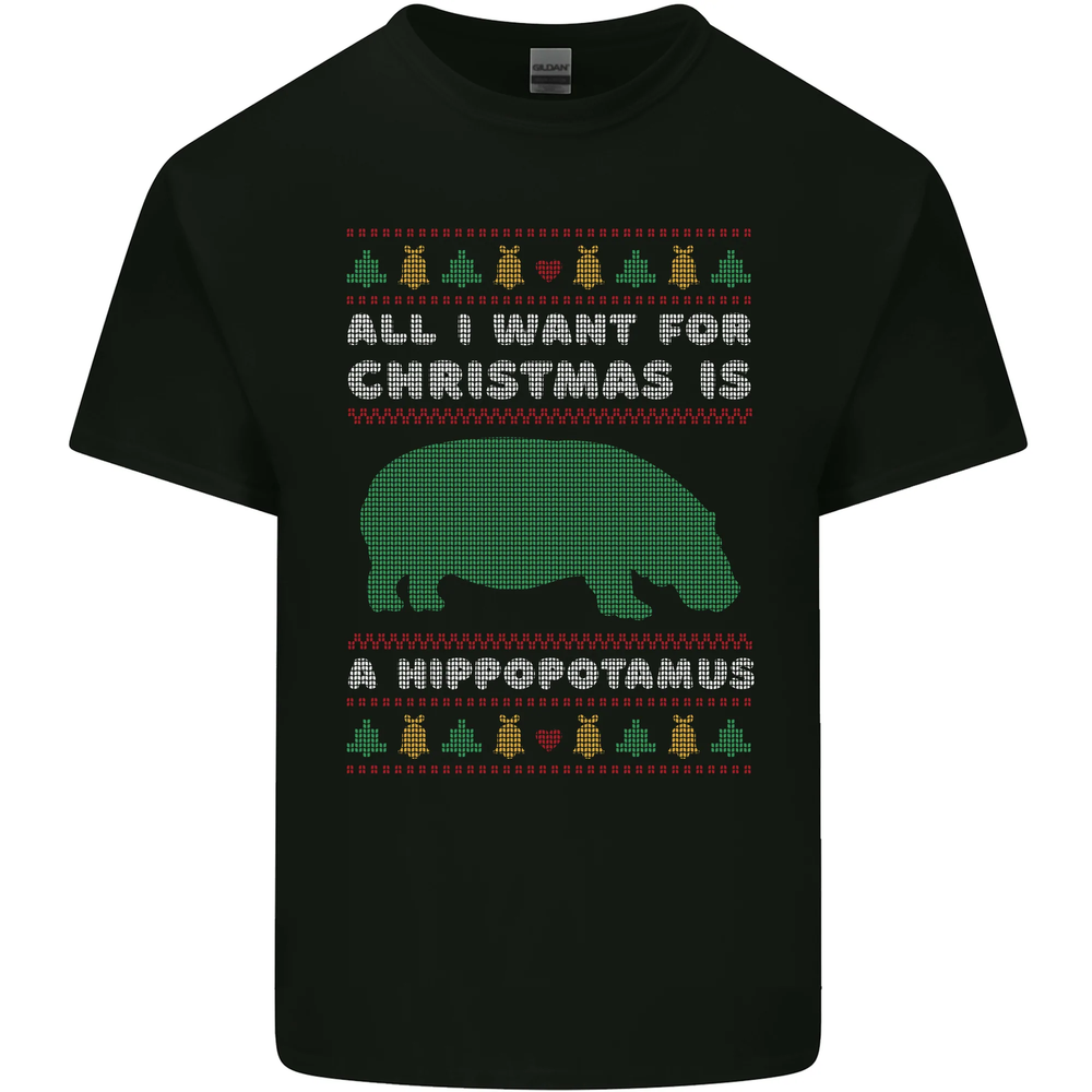 Hippopotamus Hippo Christmas Funny Mens Cotton T-Shirt Tee Top