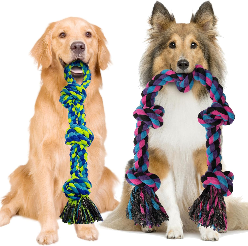 [Large] Dog Rope Toys for Aggressive Chewers, 2 Pack Heavy Duty Dog Rope Toy for