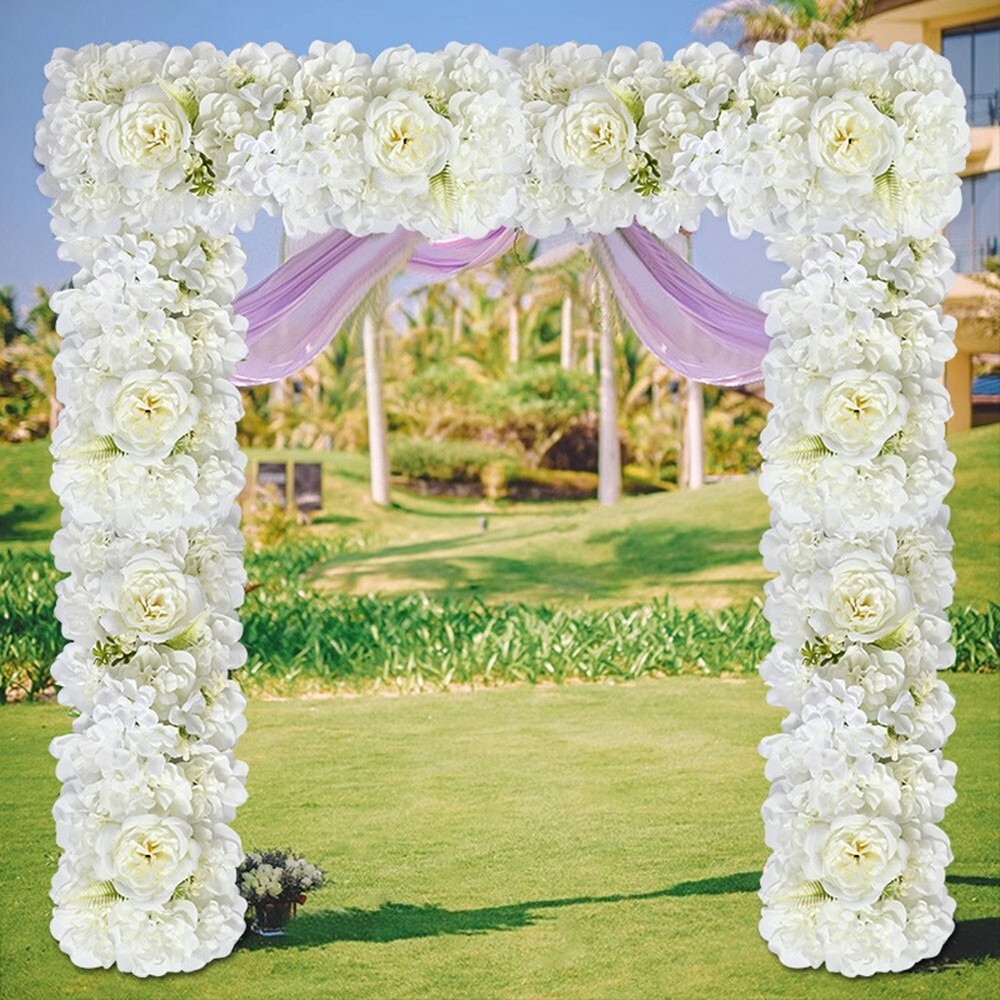 Elegant Wedding Backdrop with Silk Rose and Hydrangea Flower Wall 50x20cm