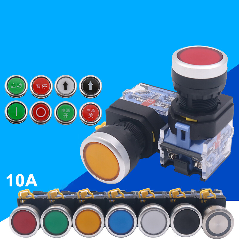 22mm Momentary Flat Push Button Switch in Black White Red Green Yellow