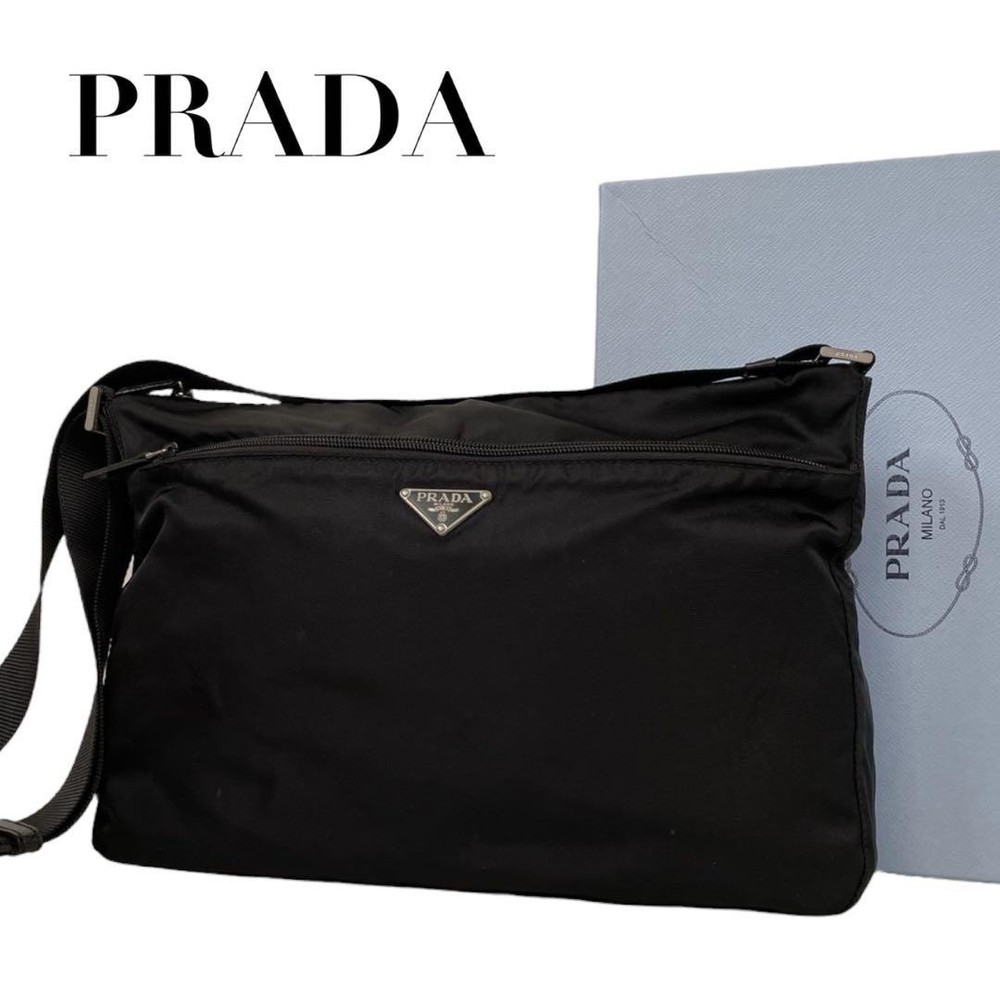 Prada Black Nylon Shoulder Bag with Triangle Logo Authentic Crossbody Excellent Condition
