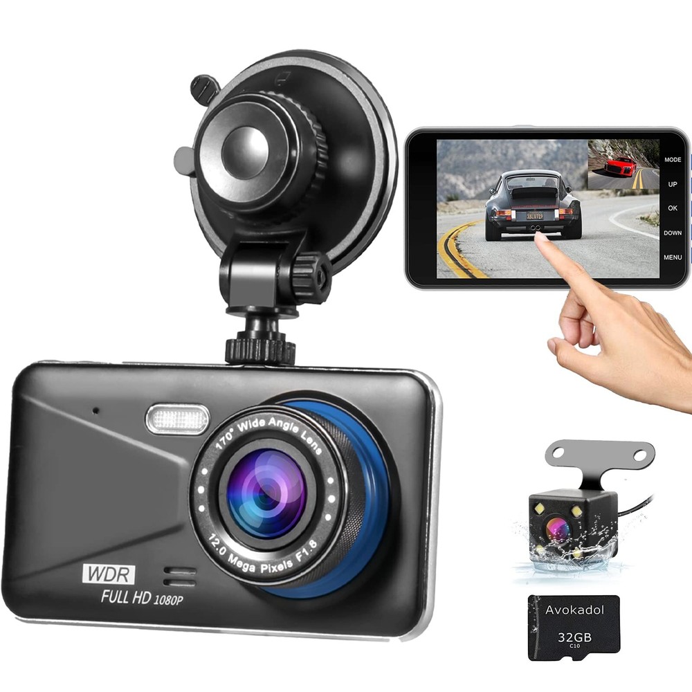 Dash Cam Front and Rear,Dual Car Camera with 32G SD Card 4''IPS Touch Screen,...