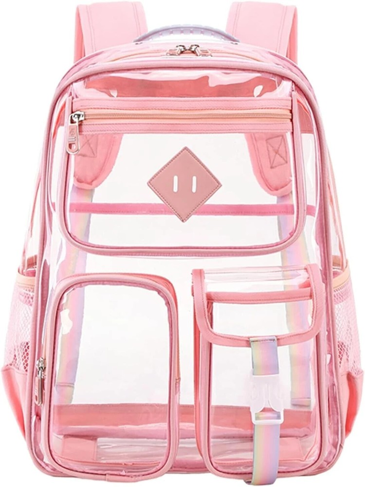 Pink Duty Clear Backpack Waterproof Transparent Shoulder Bag SeeThrough Bookbag