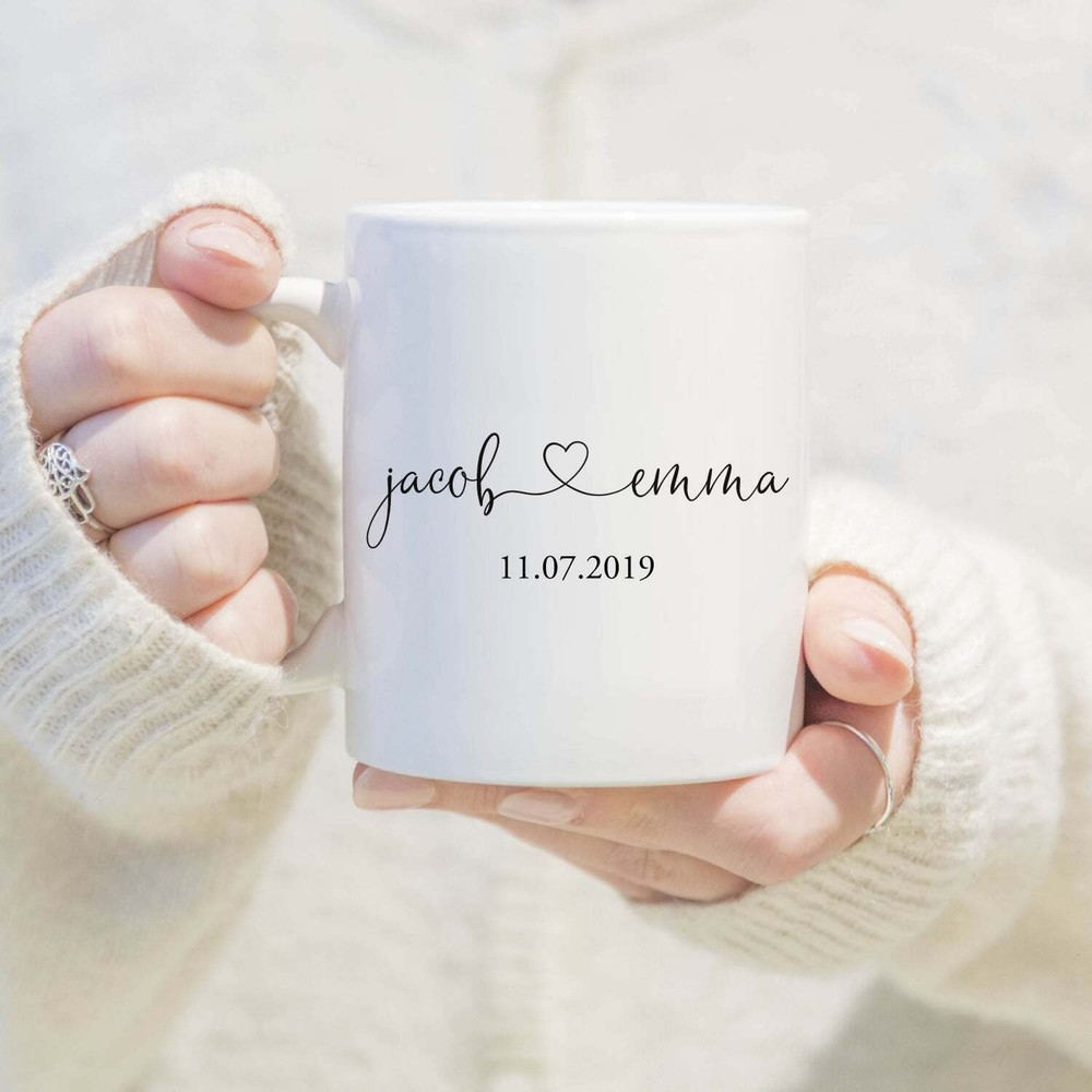 Custom Name And Heart Mug Wedding Gift Personalized Mugs Engagement Gift Bride
