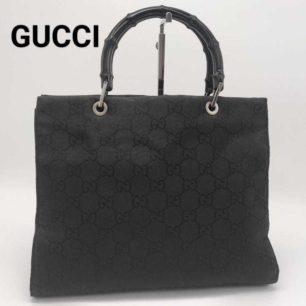 Gucci Black Nylon GG Leather Tote Bag Pre-Owned