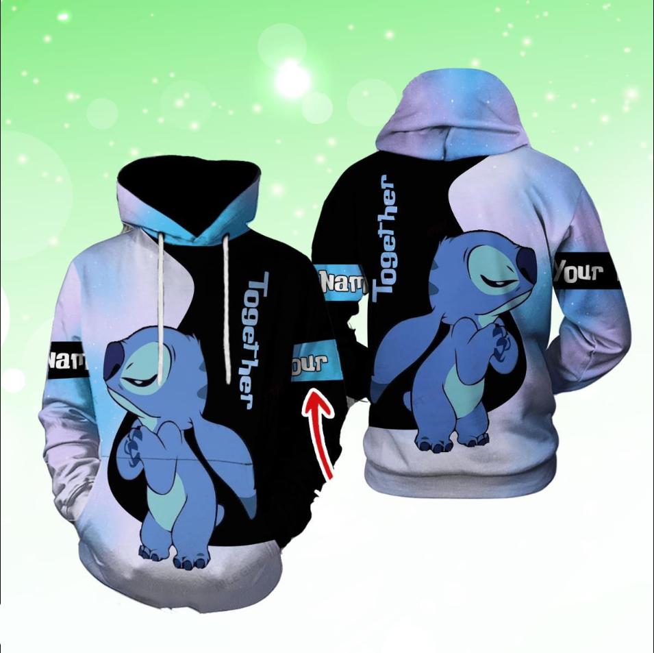 3d hoodie, Coule Hoodie Custom Name Stitch Valentine's Day Together Hoodie