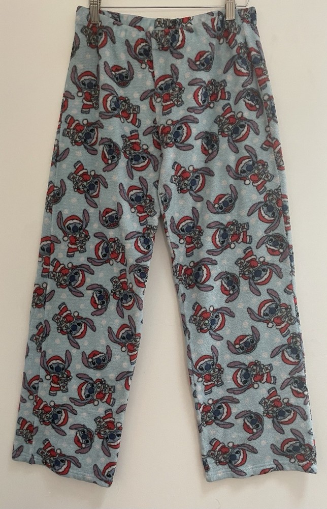 Disney Womens Stitch Christmas Fleece Elastic Waist PJ Pants Blue Size L
