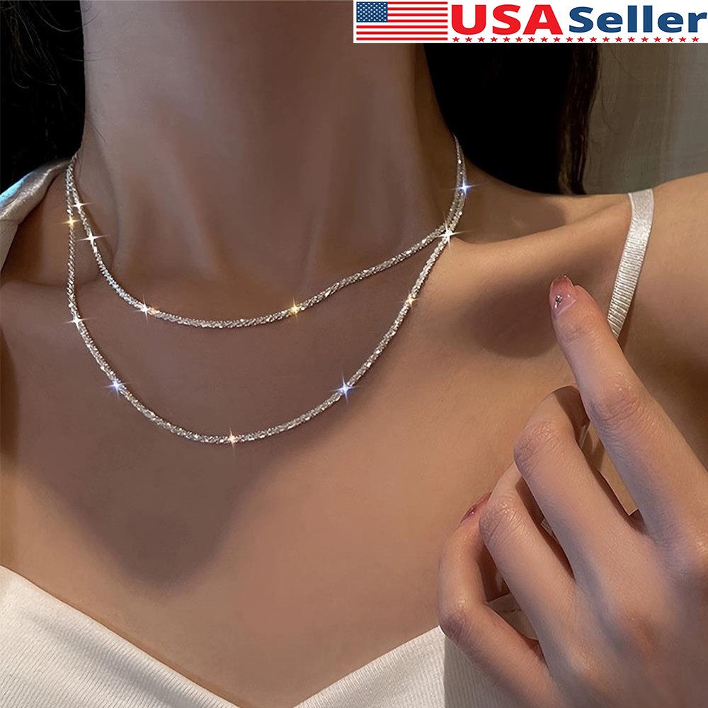 Boho Glitter Gypsophila Chain Necklace Silver Sparkle Chain Choker Women Jewelry