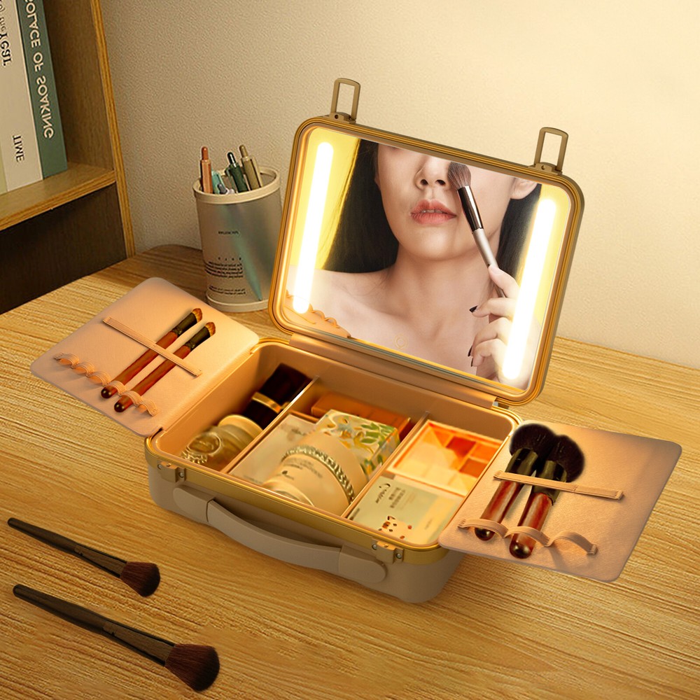 LED Travel Makeup Case with Mirror & Storage - Portable Cosmetic Organizer