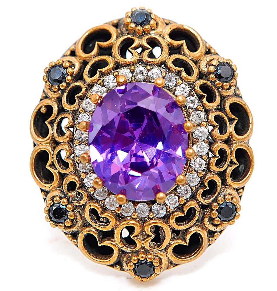 Ottoman Empire Style 4CT Amethyst & Topaz 925 Sterling Silver Ring Sz 8 H3-7