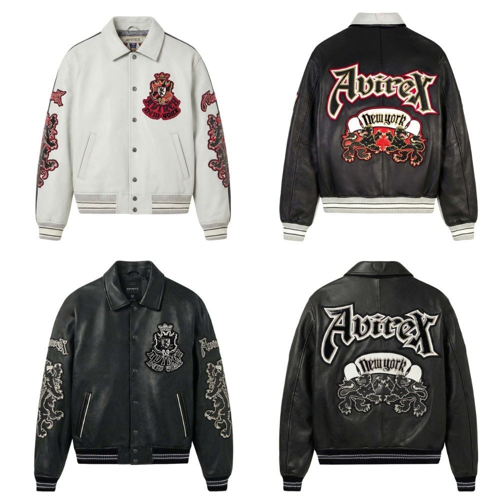 Men’s Avirex USA Goth Edition Real Cowhide Leather Varsity Style Bomber Jacket