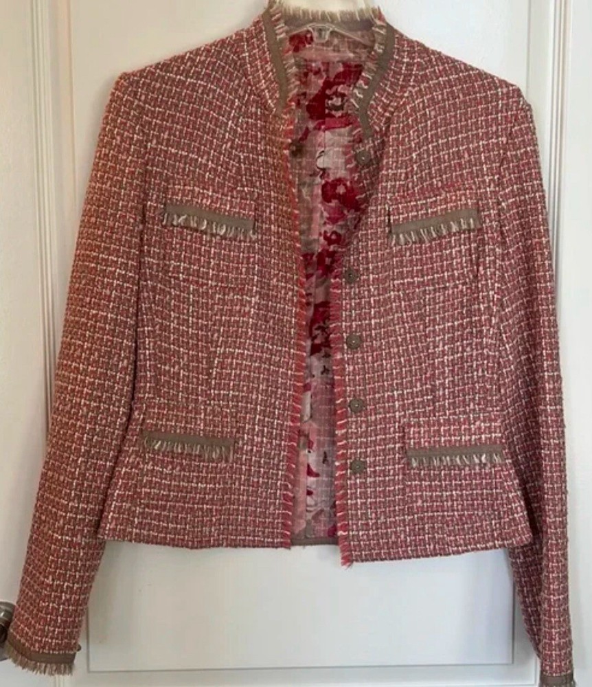 Elie Tahari Women Pink Tweed Blazer Jacket Sz 4